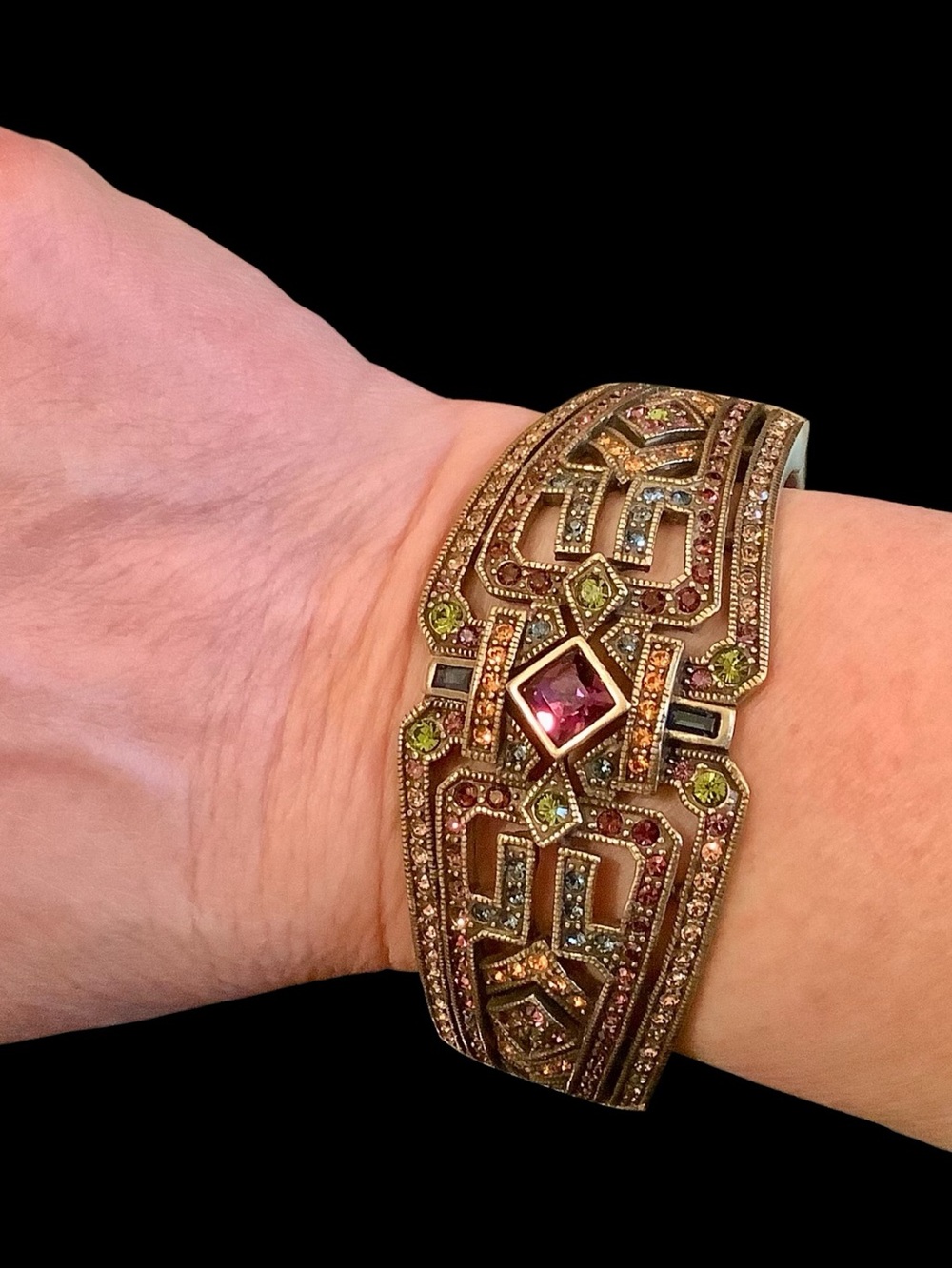 Heidi Daus Spectacular Multicolor Swarovski Crystal Art Deco Bracelet. NIB - Picture 2 of 9
